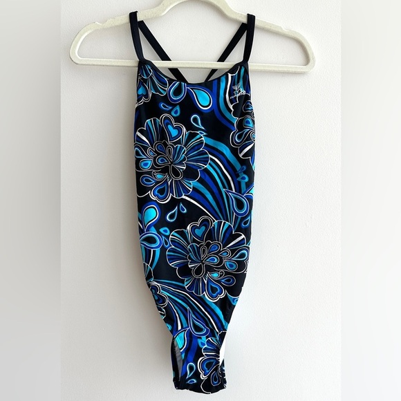 TYR Durafast Floral Blue and Black One Piece Swimsuit, Size 34 S - Picture 1 of 16